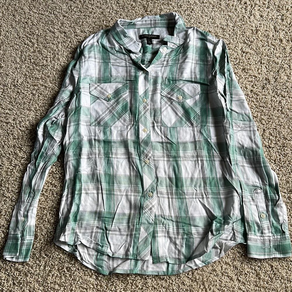 Banana Republic Plaid Blouse Size Small NEW